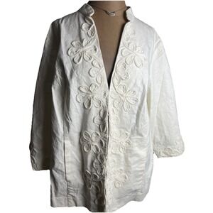 Susan Graver Linen Blend 1X jacket‎ Appliqué Off White Romantic Whimsycore NWT